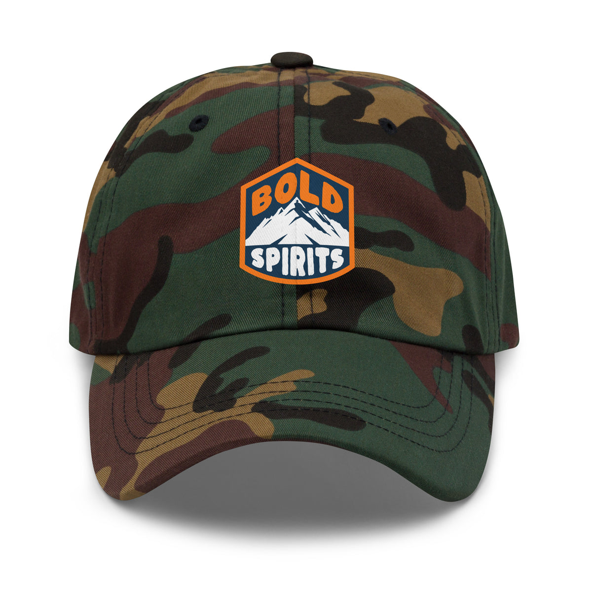 Stylish Bold Spirits Hiking Graphic on a Timeless Dad Hat, a relaxed everyday cap that brings trail-ready style to any adventure.