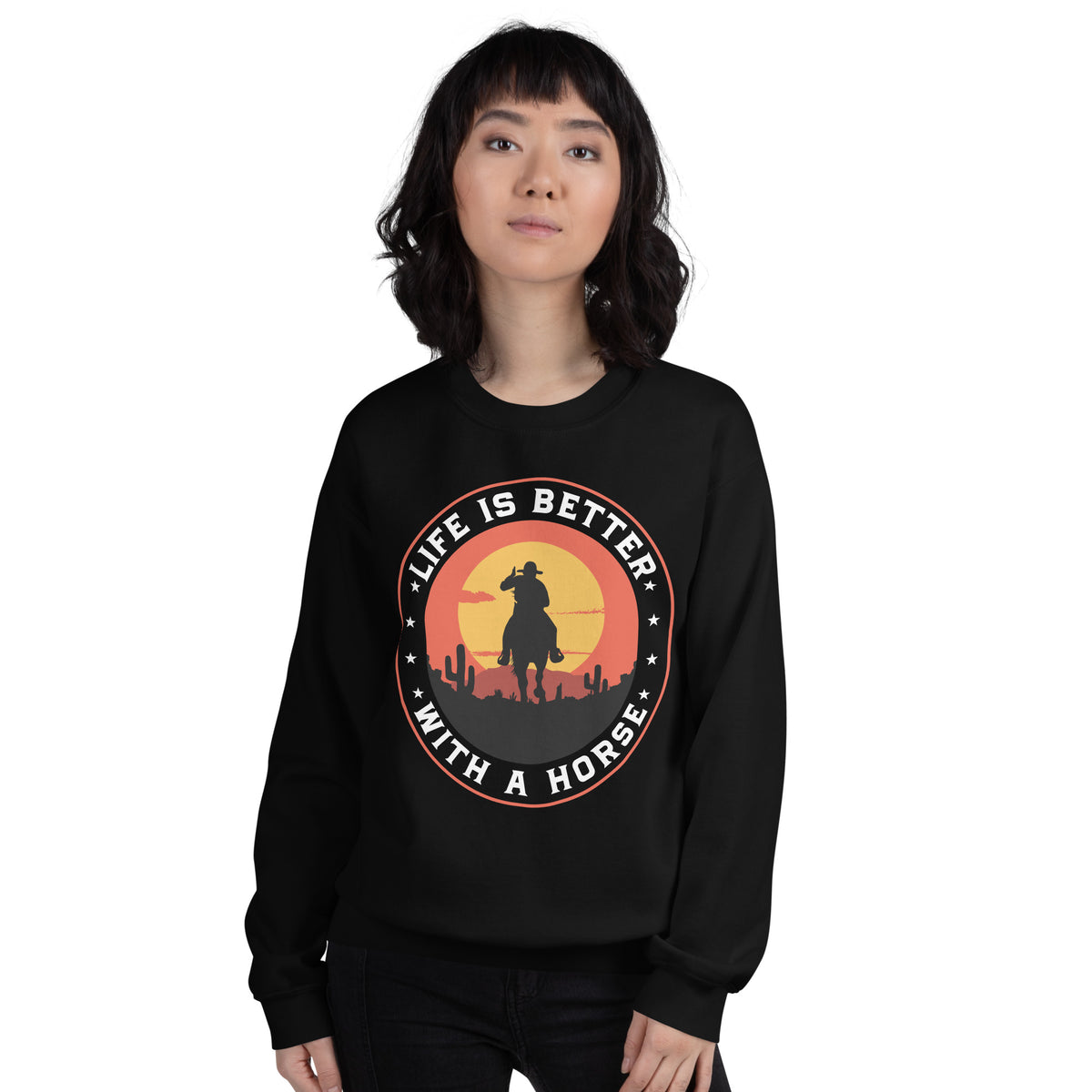 Show your horse-loving spirit in the Life Is Better with a Horse Crewneck Sweatshirt, made for warm, comfortable everyday style.