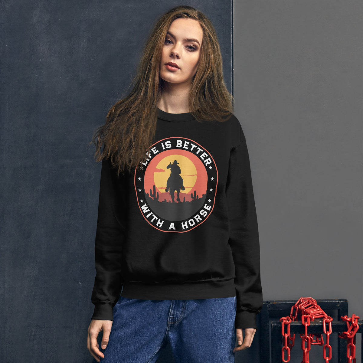 Celebrate your love of horses in the Life Is Better with a Horse Crewneck Sweatshirt, made for cozy comfort, casual rides, and everyday style.
