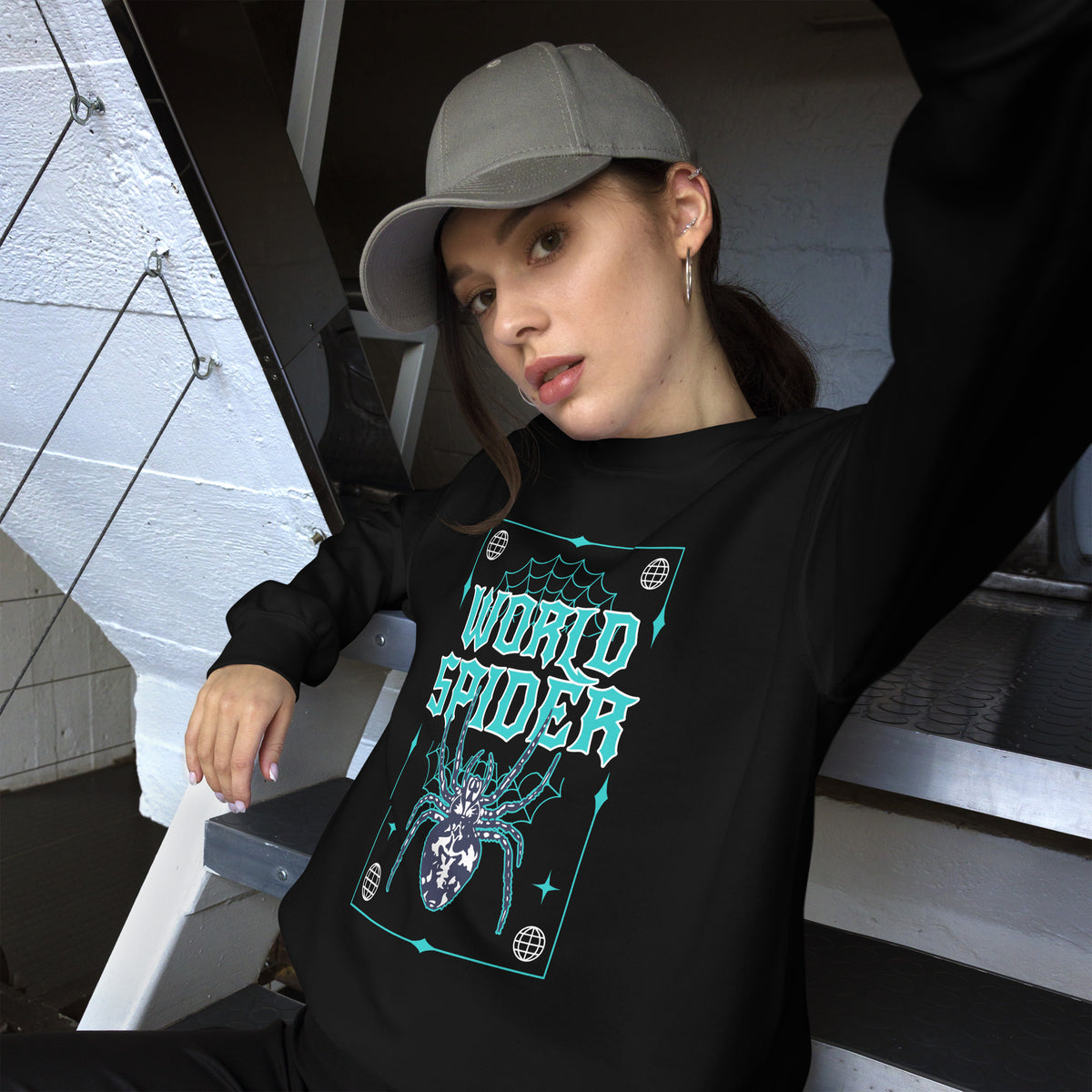 Purchase the Bold World Spider Y2K Streetwear Crewneck Sweatshirt Design, blending retro edge, cozy comfort, and standout urban style.
