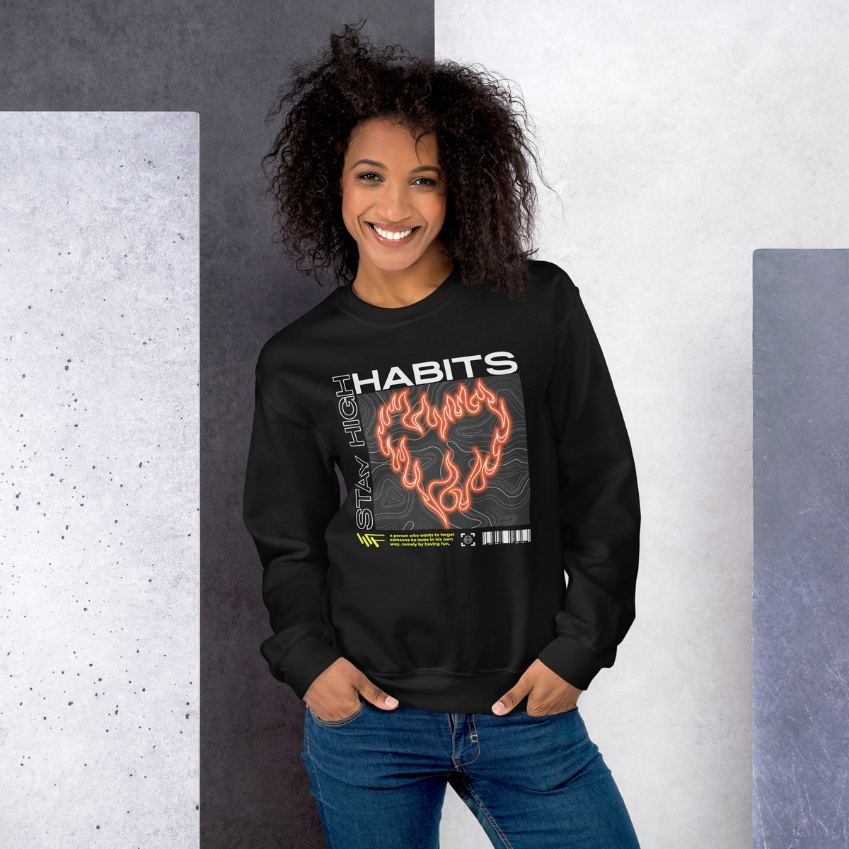 Elevate your wardrobe with the Bold Stay High Habits Y2K Streetwear Crewneck Sweatshirt, a comfy layer made for bold looks.