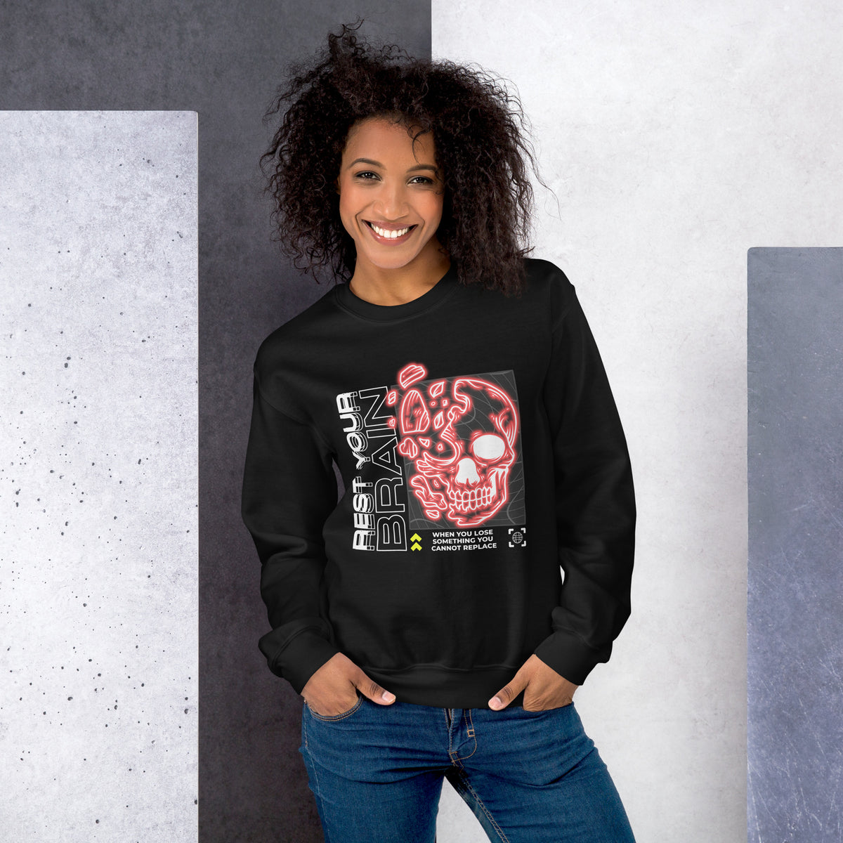 Refresh your streetwear with the Stylish Bold Rest Your Brain Neon Skull Crewneck Sweatshirt—a bold, comfortable layer for cooler days.