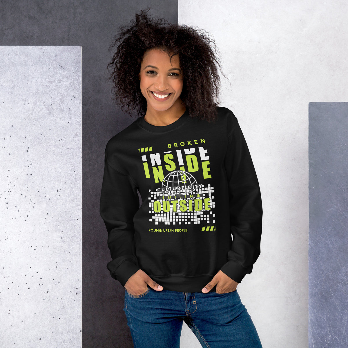 Purchase the Bold Broken Inside Lettering Typography Sweatshirt Design and bring bold, expressive character to your casual wardrobe with a distinctive graphic look.