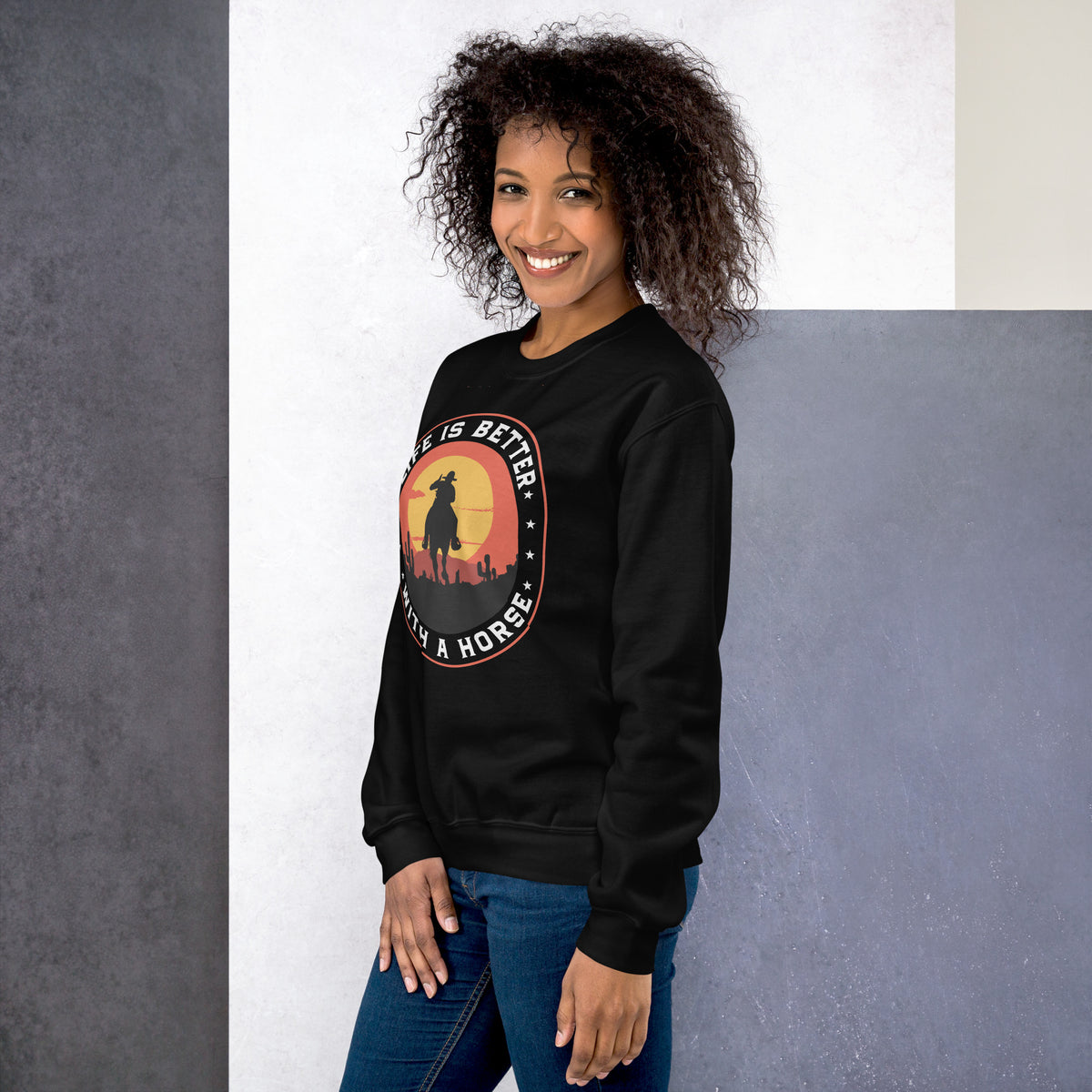 Shop Best Unique Life Is Better with a Horse Crewneck Sweatshirt for Casual Wear—a cozy, stylish layer for riders, barn days, and relaxed weekends.