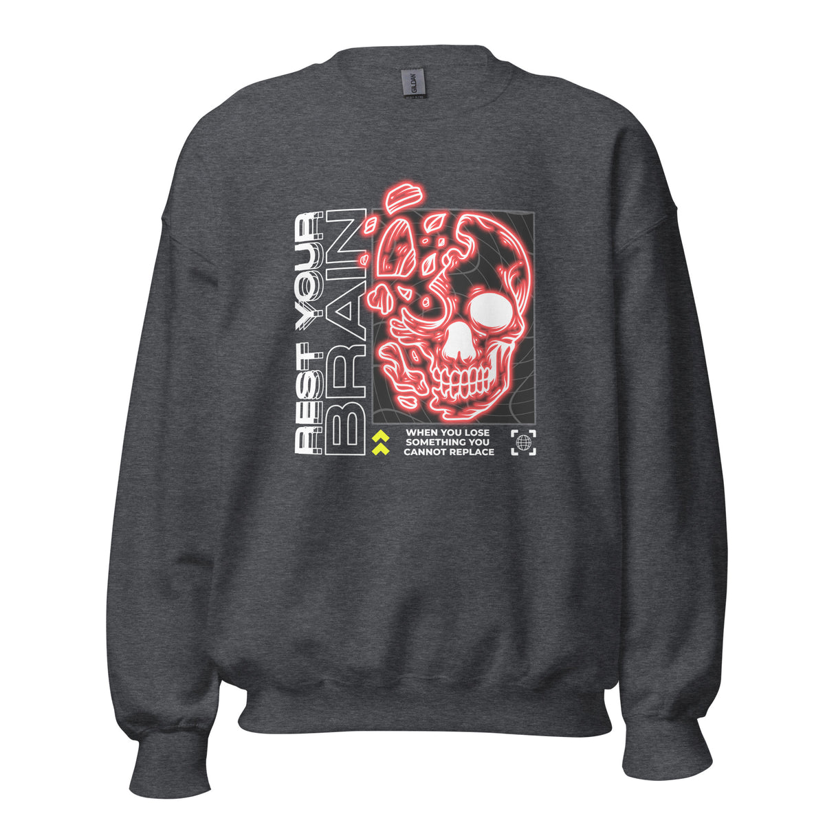 Elevate your streetwear game with the Bold Rest Your Brain Neon Skull Crewneck Sweatshirt. Featuring a striking neon skull design, this cozy sweatshirt combines comfort with edgy style. Made from soft, durable fabric, it's perfect for casual outings or lounging at home. Stand out while making a statement—embrace the boldness and let your style shine!