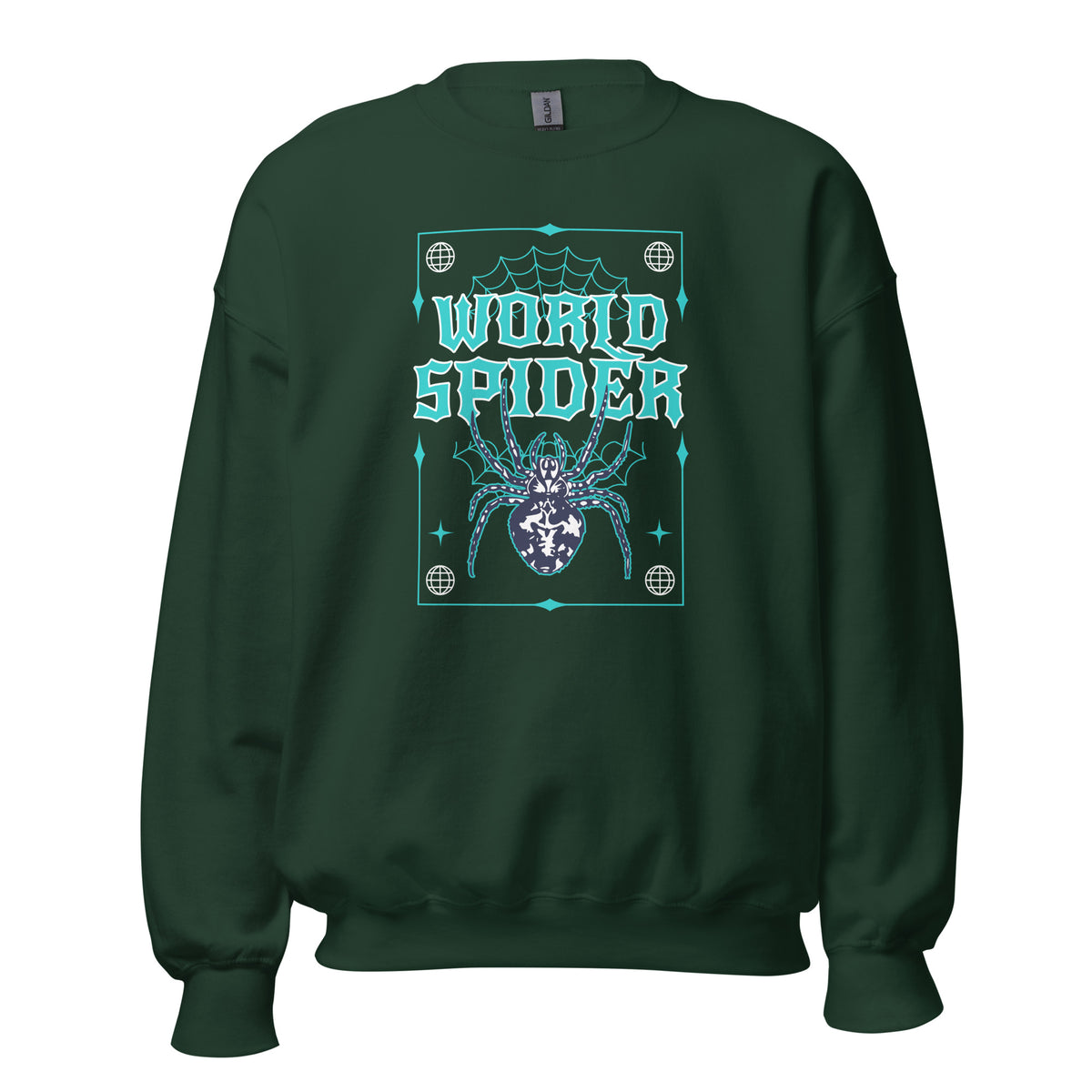 Modern Bold World Spider Y2K Streetwear Crewneck Sweatshirt Design, a graphic-forward essential for bold, vintage-inspired looks.