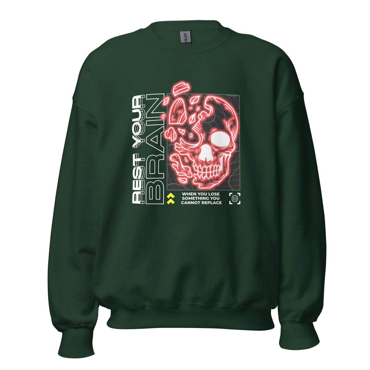 Embrace a bold statement with the Rest Your Brain Neon Skull Crewneck Sweatshirt. Featuring a striking neon skull design, this comfy crewneck combines style with a message. Perfect for casual outings or cozy nights in, it ensures you stand out while reminding you to take a break. Crafted from soft, high-quality fabric, it offers warmth and comfort, making it a must-have in your wardrobe.