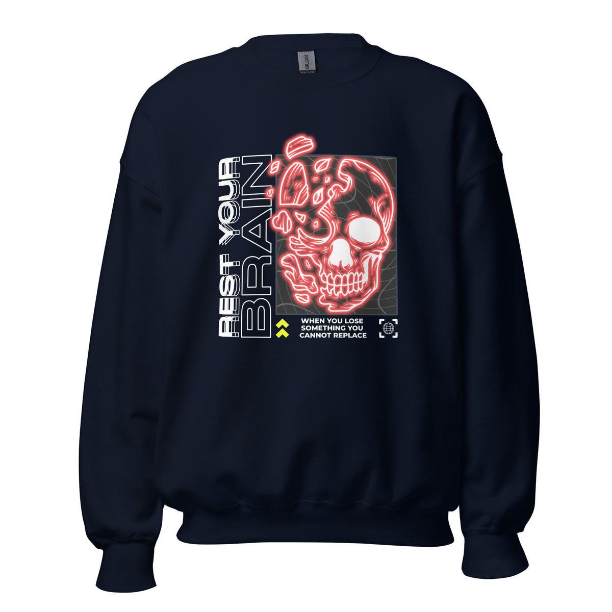 Buy the Bold Rest Your Brain Neon Skull Crewneck Sweatshirt for standout comfort, vivid style, and an edgy graphic look every day.