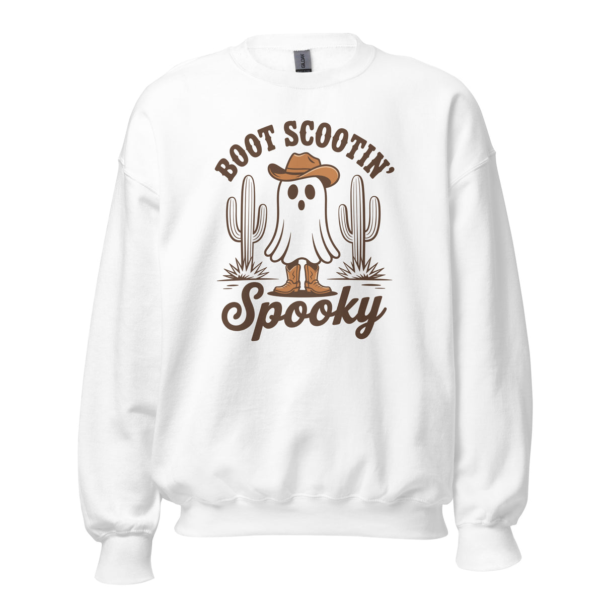 Shop Best Boot Scootin’ Spooky Western Halloween Sweatshirt Festive Wear for a playful western twist on cozy fall fashion, perfect for spooky season.