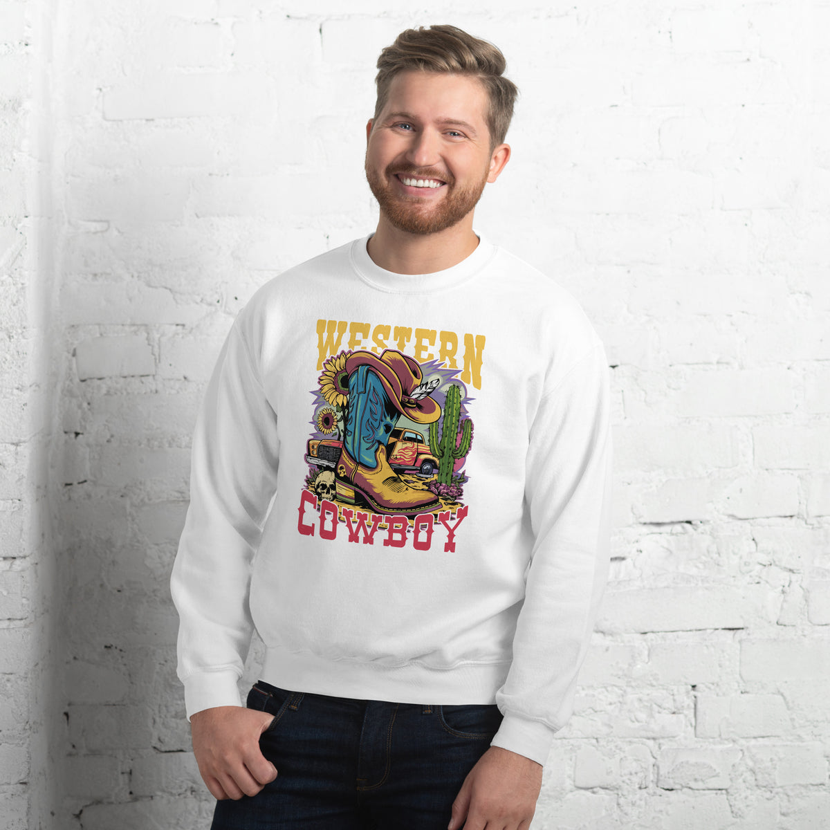 Shop Western Cowboy Graphic Crewneck Sweatshirt Casual Wear for a cozy, laid-back look with bold ranch-inspired style and everyday comfort.