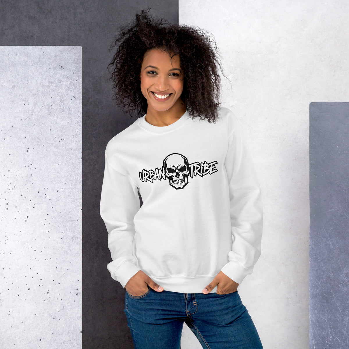 Urban Tribe Skull Typography Lettering Sweatshirt blends bold graphic style with everyday comfort. Shop this standout streetwear essential today.