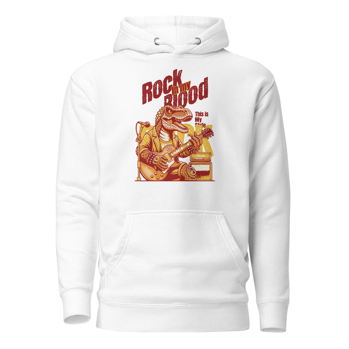 Get the Buy Rock in my Blood Rocker T-Rex Unisex Hoodie Sale today—bold dinosaur-inspired style, everyday comfort, and sale pricing await.