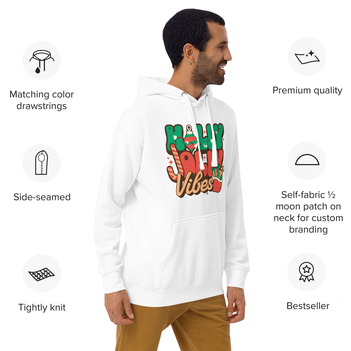 Stay cozy this holiday season with the Holly Jolly Vibes Christmas Graphic Hoodie! Featuring festive designs and a comfortable fit, it's perfect for spreading cheer at gatherings or lounging at home. Made from soft, durable fabric, this hoodie combines style and warmth, making it a must-have for your winter wardrobe. Embrace the joy and celebrate in style!
