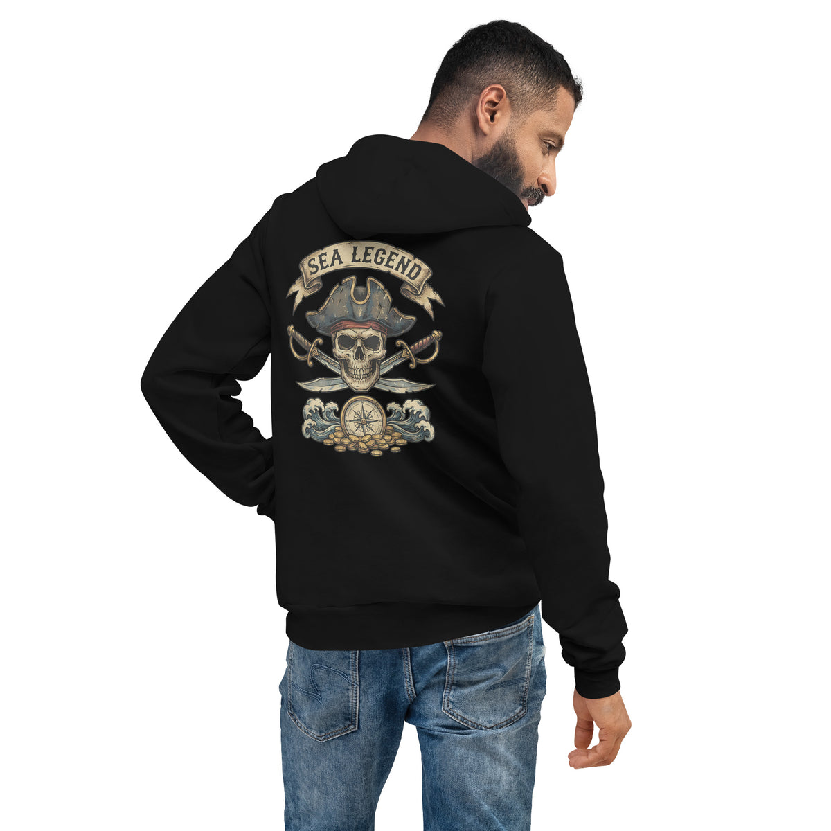 Make waves with the Pirate Skull Sea Legend Graphic Pullover Hoodie—an eye-catching choice for cozy comfort, pirate-inspired flair, and daily wear.