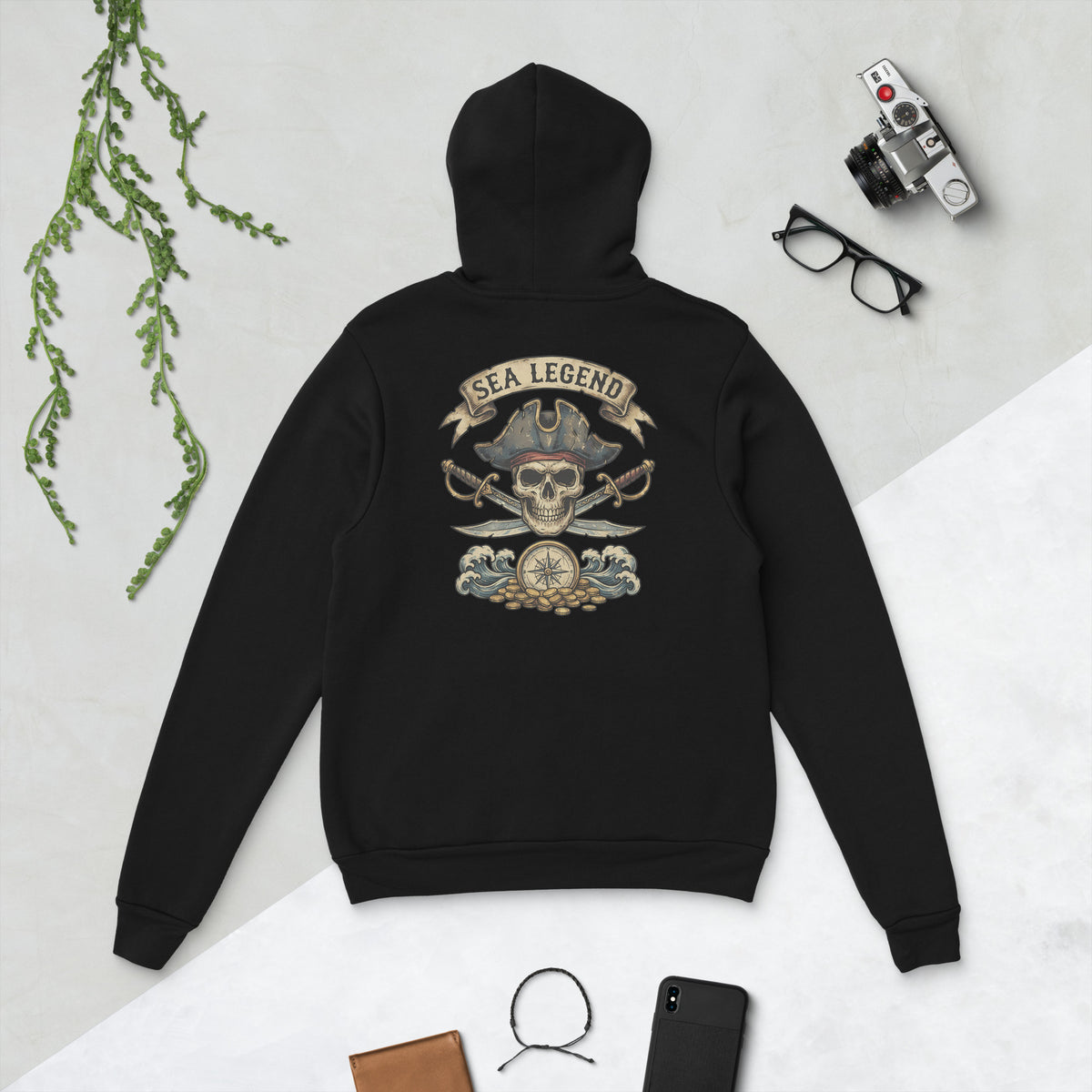 Embrace bold nautical style with the Pirate Skull Sea Legend Graphic Pullover Hoodie, featuring a striking design and cozy everyday comfort.