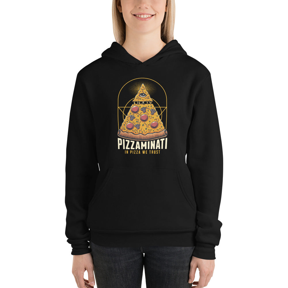Score the Buy Pizza Illuminati: In Pizza We Trust Graphic Hoodie Sale and rep your love of pizza in a cozy graphic hoodie at a great price.