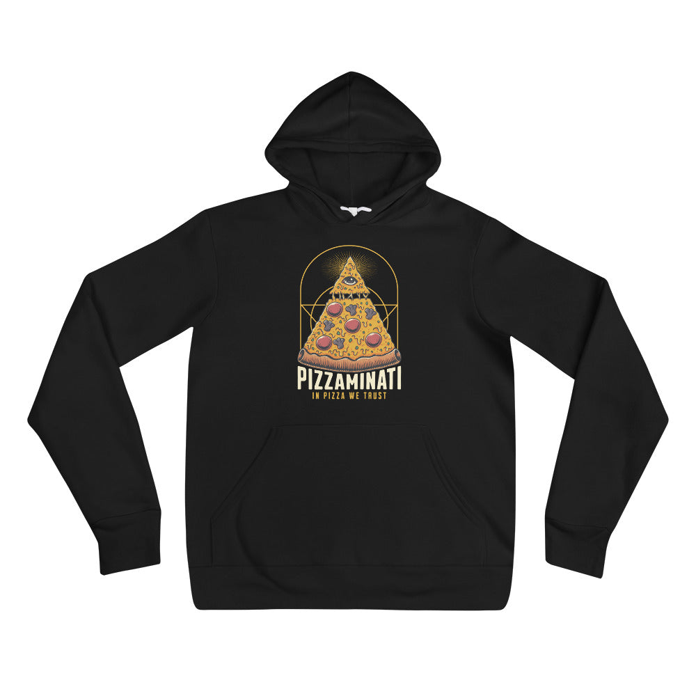 Shop Buy Pizza Illuminati: In Pizza We Trust Graphic Hoodie Sale for standout comfort, playful pizza-themed artwork, and limited-time hoodie deals.