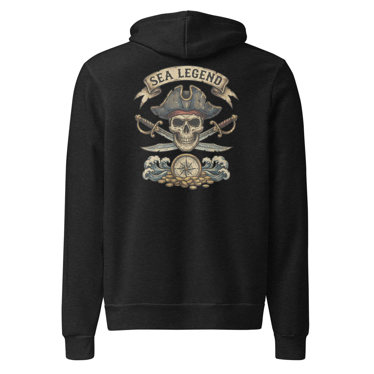 Purchase the Pirate Skull Sea Legend Graphic Pullover Hoodie, blending rebellious ocean-inspired artwork with easy pullover style.