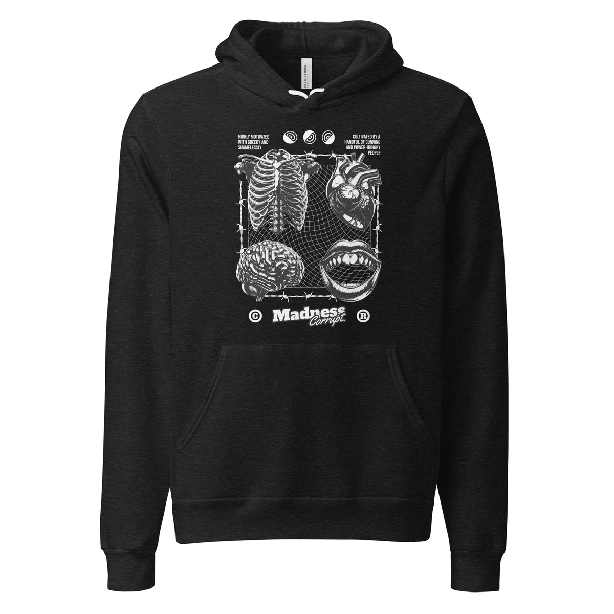 Stylish Madness Corrupt Anatomy Graphic Hoodie, a statement layer with striking artwork, soft comfort, and rebellious style.