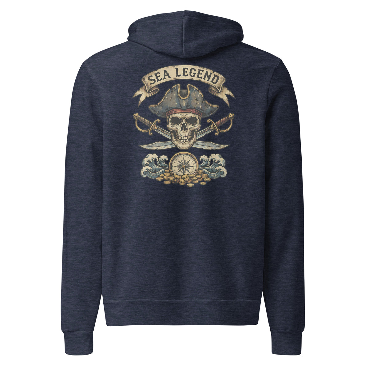 Make waves in the Pirate Skull Sea Legend Graphic Pullover Hoodie, designed for fans of seafaring lore and bold casual style.