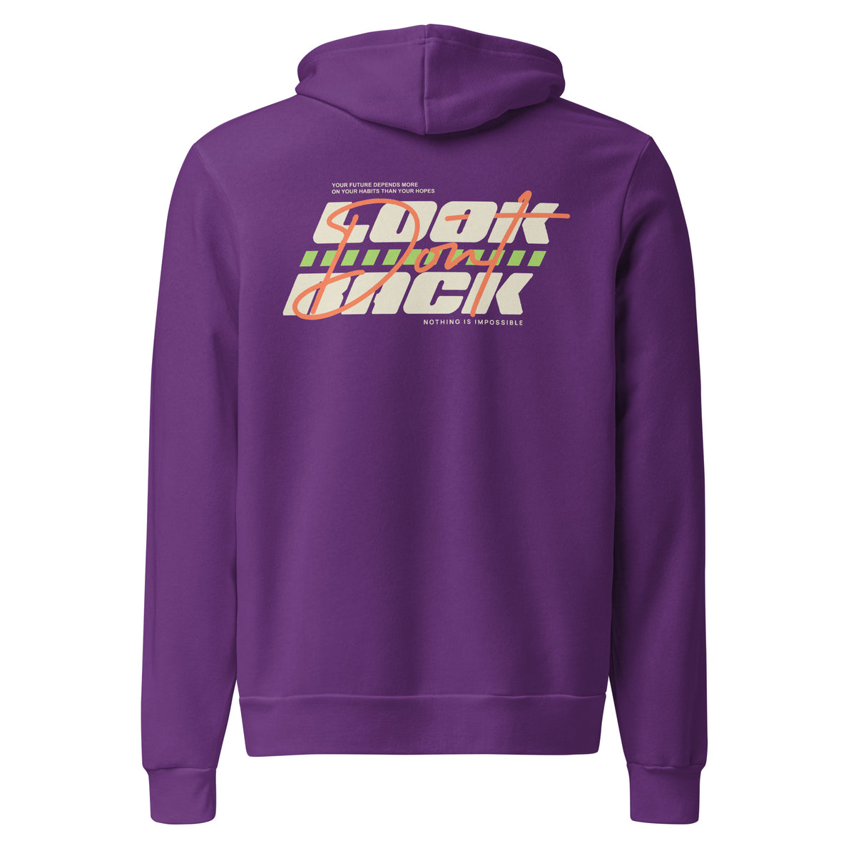 Elevate your casual style with the "Don't Look Back" bold typography pullover hoodie. Featuring a striking design, this hoodie combines comfort and attitude, making it perfect for relaxed outings or cozy nights in. Crafted from soft, durable fabric, it ensures warmth and style. Pair it with jeans or joggers for a laid-back look that inspires confidence. Make a statement without saying a word!