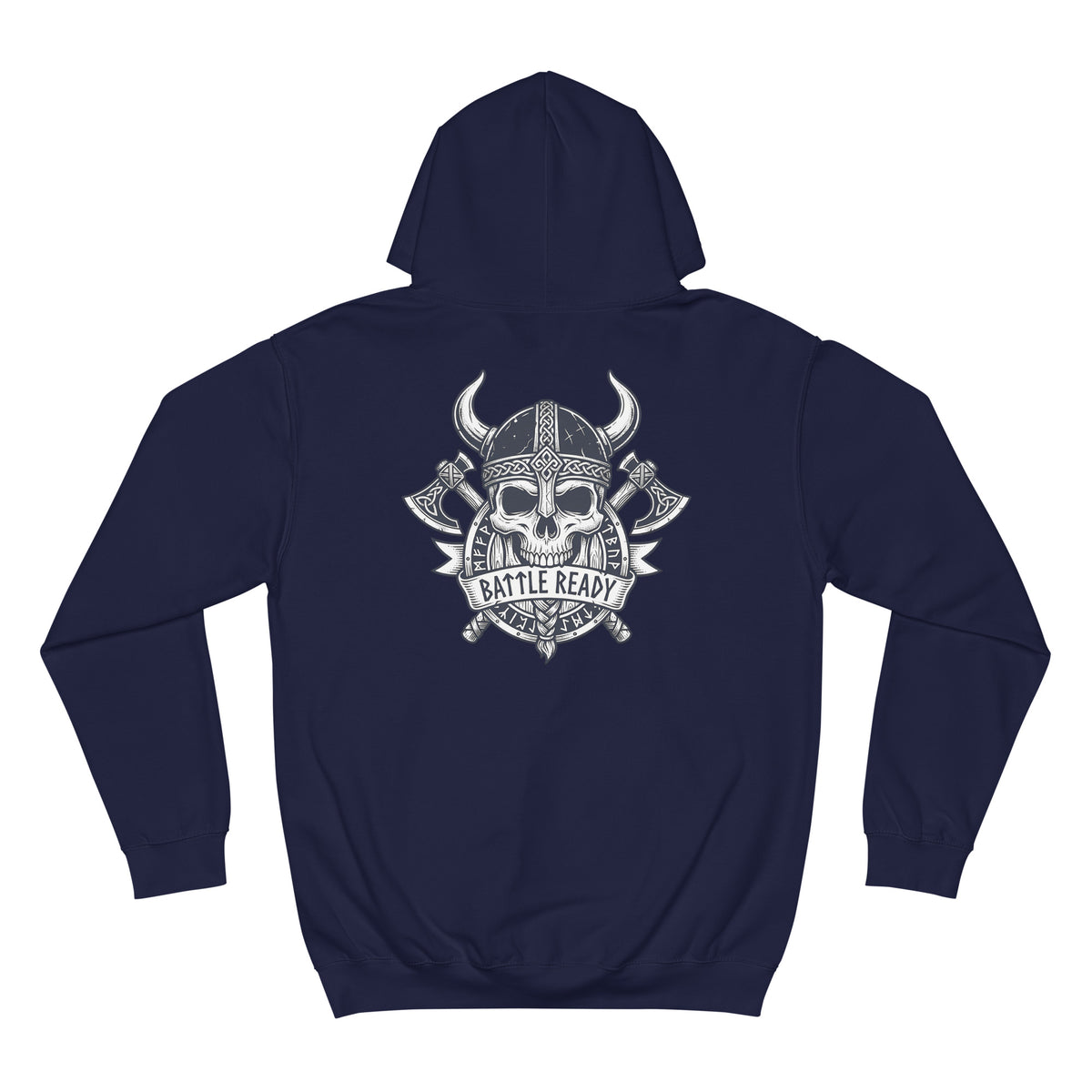 Purchase Bold Viking Warrior Skull Unisex College Hoodie Casual Wear: relaxed comfort and fierce Norse artwork for campus days and casual weekends.