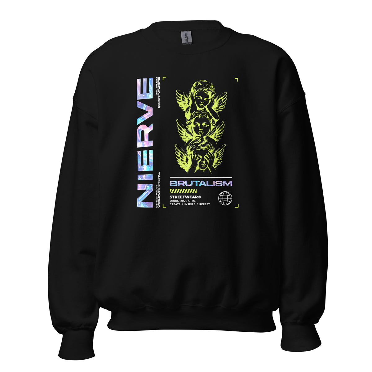Purchase the Bold Brutalism Y2K Streetwear Crewneck Sweatshirt Casual Outfit, featuring a standout graphic look, cozy everyday comfort, and style.