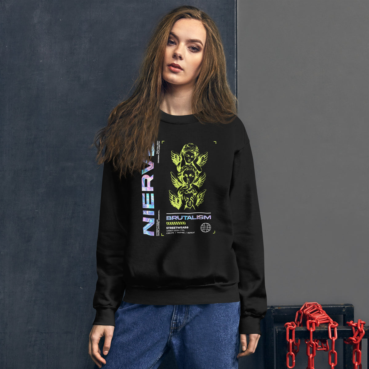 Shop the Best Bold Brutalism Y2K Streetwear Crewneck Sweatshirt for an edgy graphic layer with a relaxed fit, made for standout everyday style.