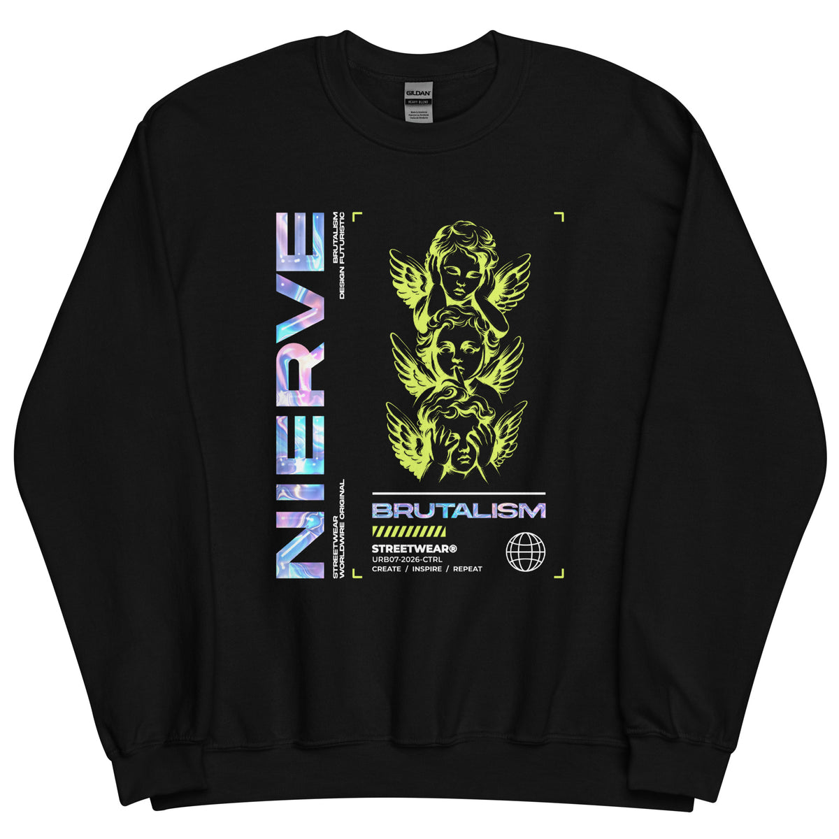 Buy the Bold Brutalism Y2K Streetwear Crewneck Sweatshirt for an edgy graphic look, soft comfort, and a fearless retro-inspired vibe.