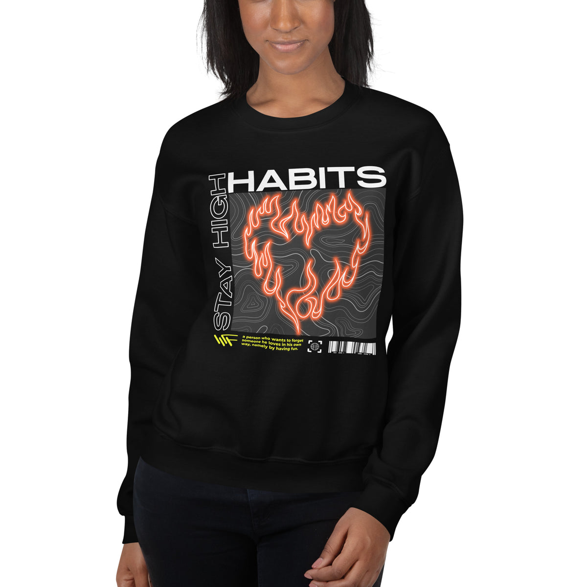Make a statement in the Bold Stay High Habits Y2K Streetwear Crewneck Sweatshirt—an essential layer for retro street style and everyday comfort.