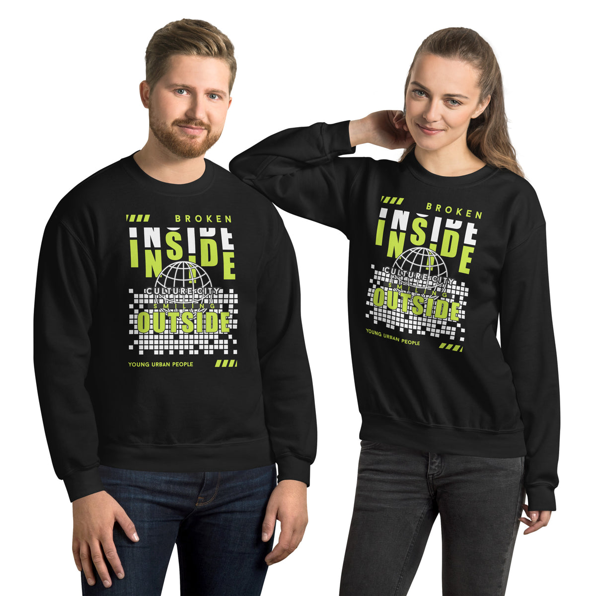 Upgrade your rotation with the Casual Bold Broken Inside Lettering Typography Sweatshirt for relaxed comfort and graphic style.