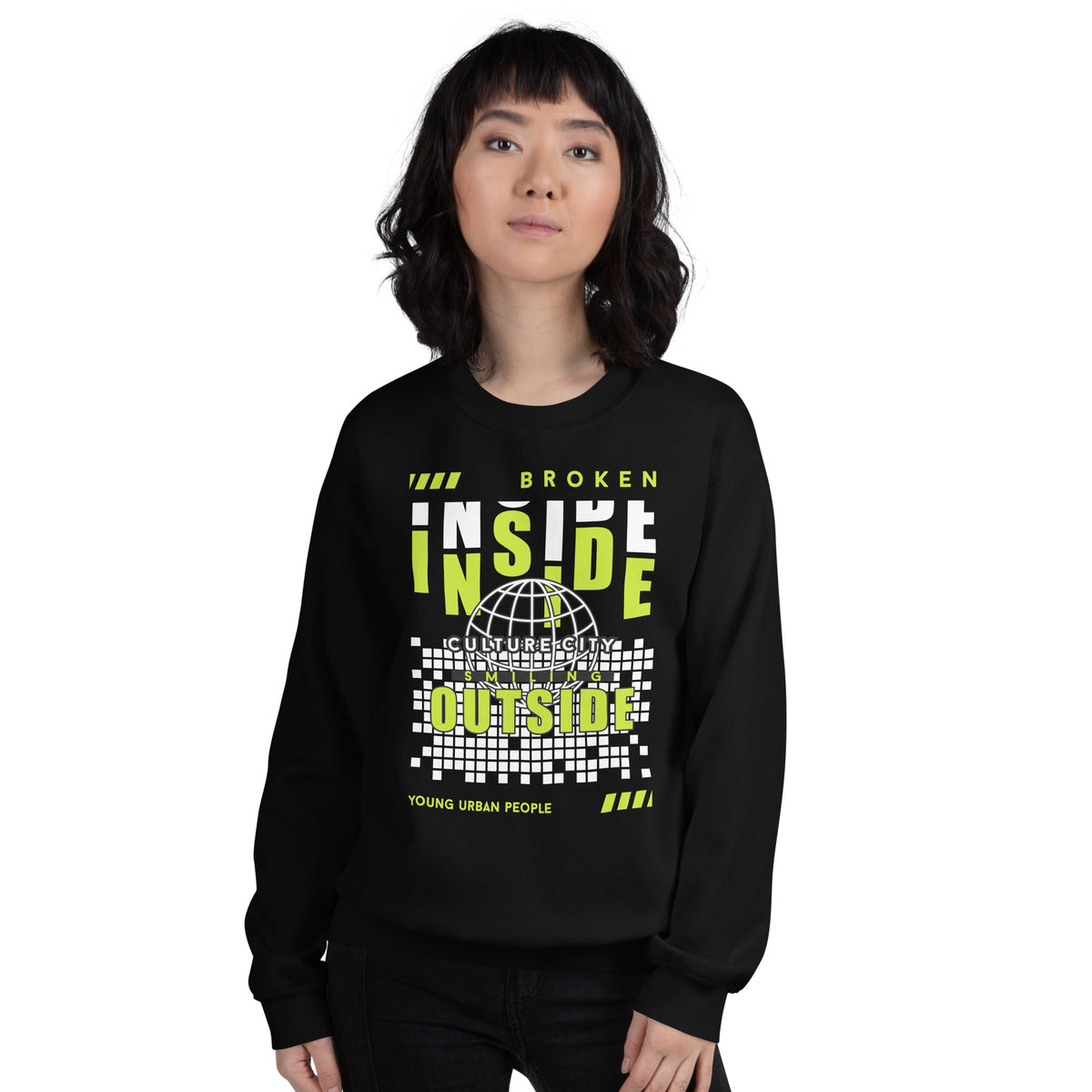 Stylish Casual Bold Broken Inside Lettering Typography Sweatshirt, designed for standout comfort, edgy style, and everyday wear.