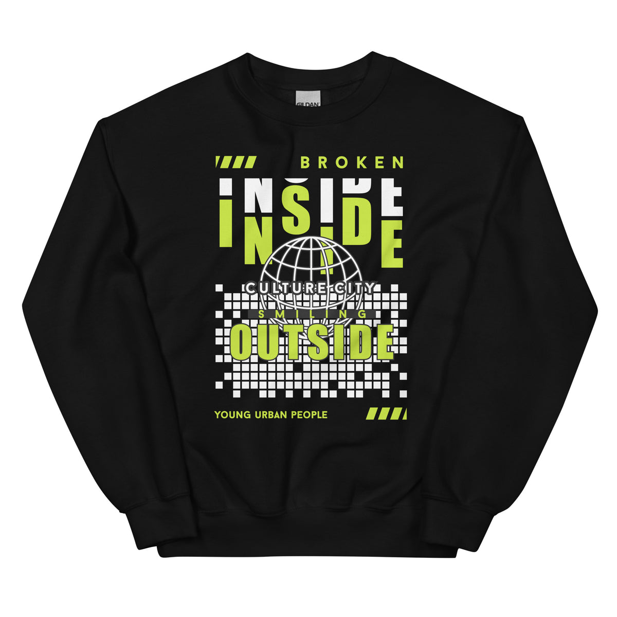 Make a statement in the Bold Broken Inside Lettering Typography Sweatshirt—an essential Streetwear piece for standout daily looks.