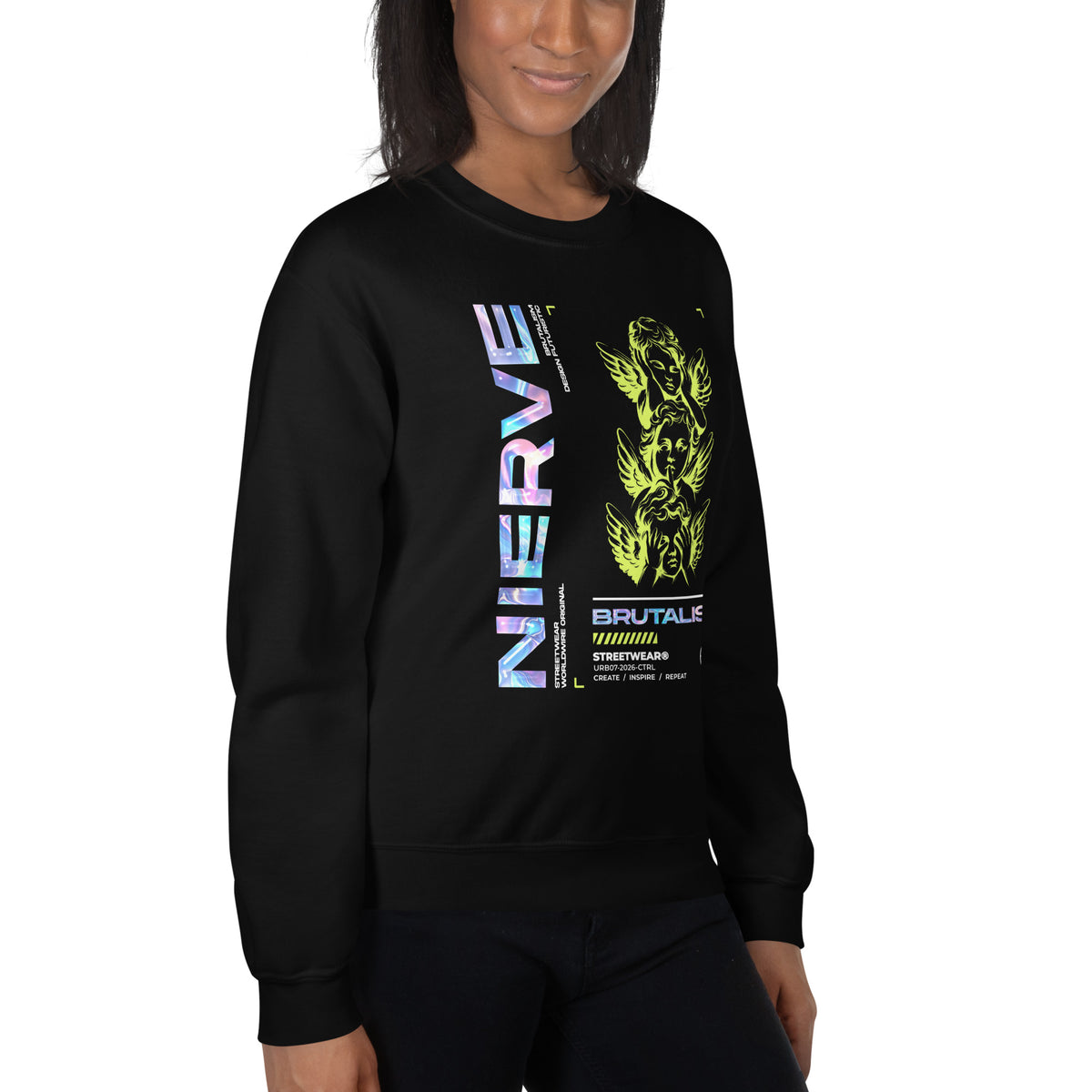 Elevate your wardrobe with the Bold Brutalism Y2K Streetwear Crewneck Sweatshirt for expressive, statement-making Y2K style.