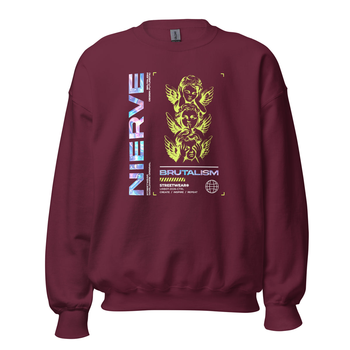 Trendy Bold Brutalism Y2K Streetwear Crewneck Sweatshirt, a graphic layer made for bold outfits and street-ready comfort.