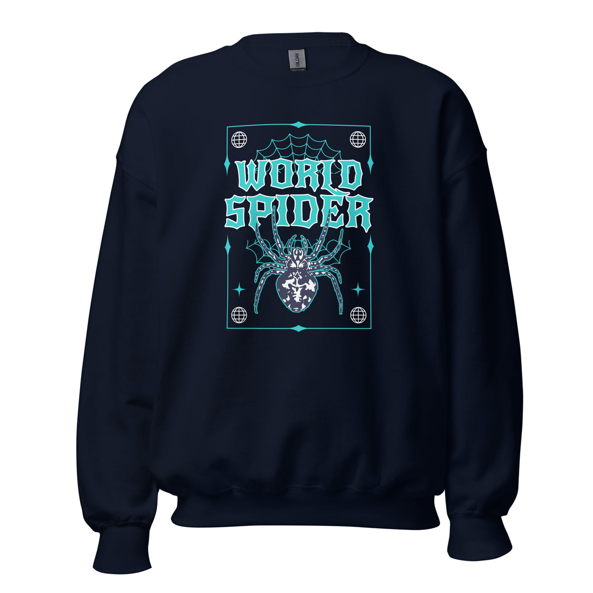 Trendy Bold World Spider Y2K Streetwear Crewneck Sweatshirt Design, featuring a standout graphic and retro-inspired urban style.