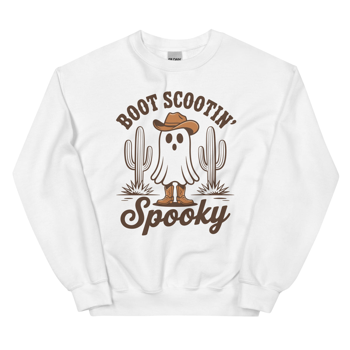 Shop Best Boot Scootin’ Spooky Western Halloween Sweatshirt Festive Wear for a playful western twist on cozy fall fashion, perfect for spooky season.