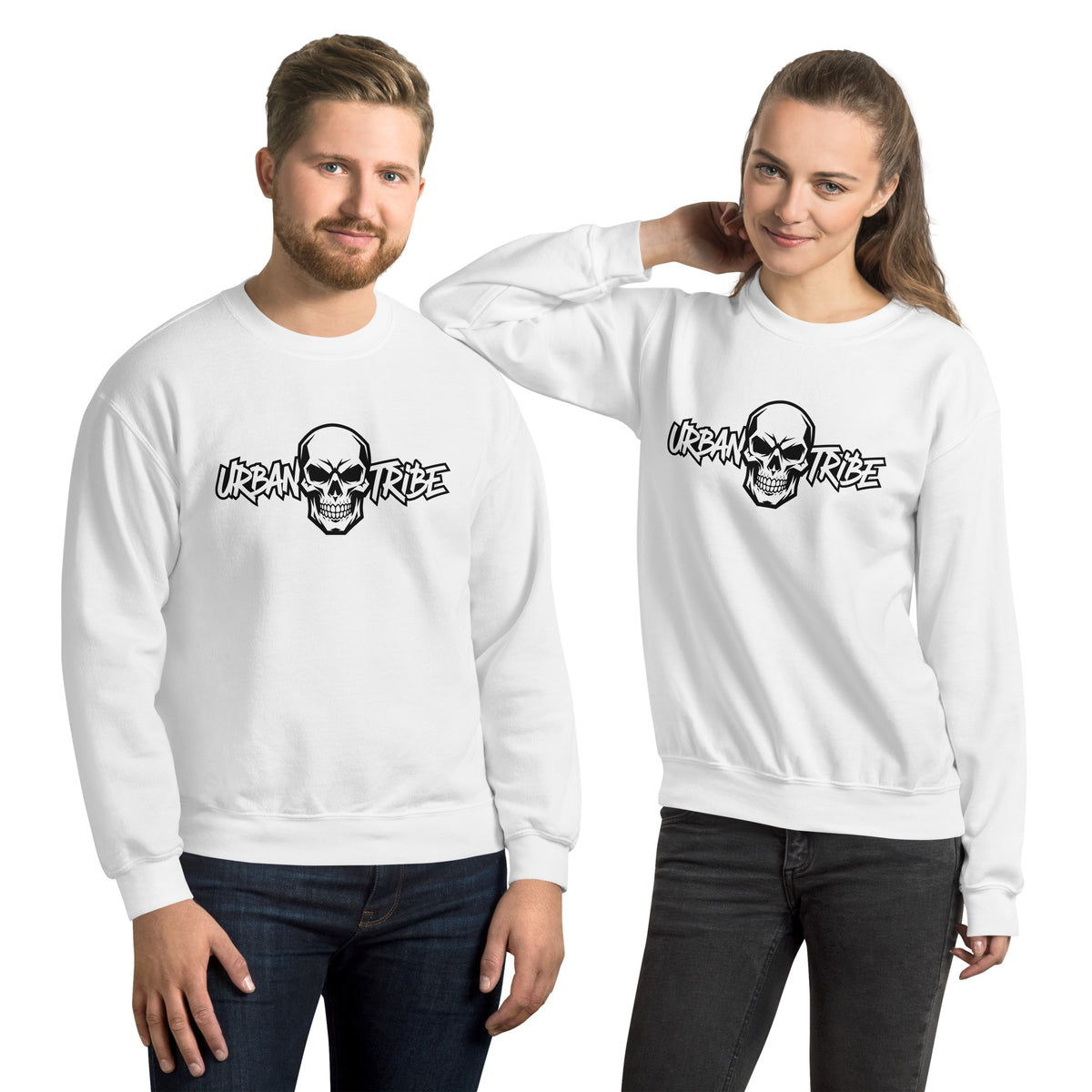 Buy the Urban Tribe Skull Typography Lettering Sweatshirt—bold graphic style meets comfortable everyday wear for your streetwear rotation.