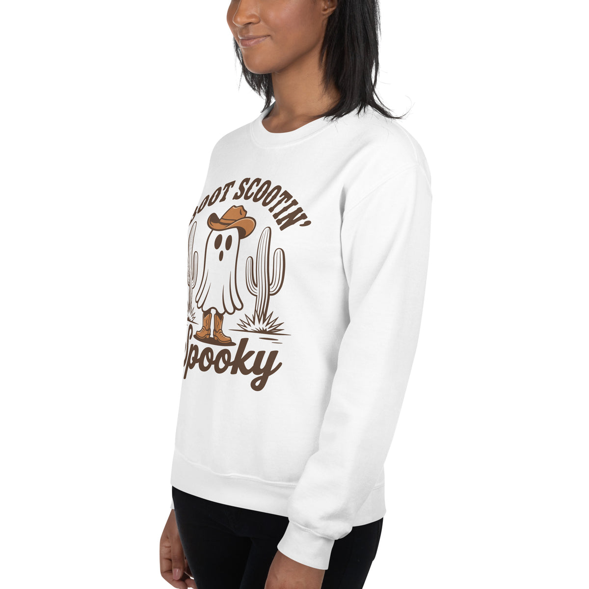 Shop Best Boot Scootin’ Spooky Western Halloween Sweatshirt Festive Wear for a playful western twist on cozy fall fashion, perfect for spooky season.