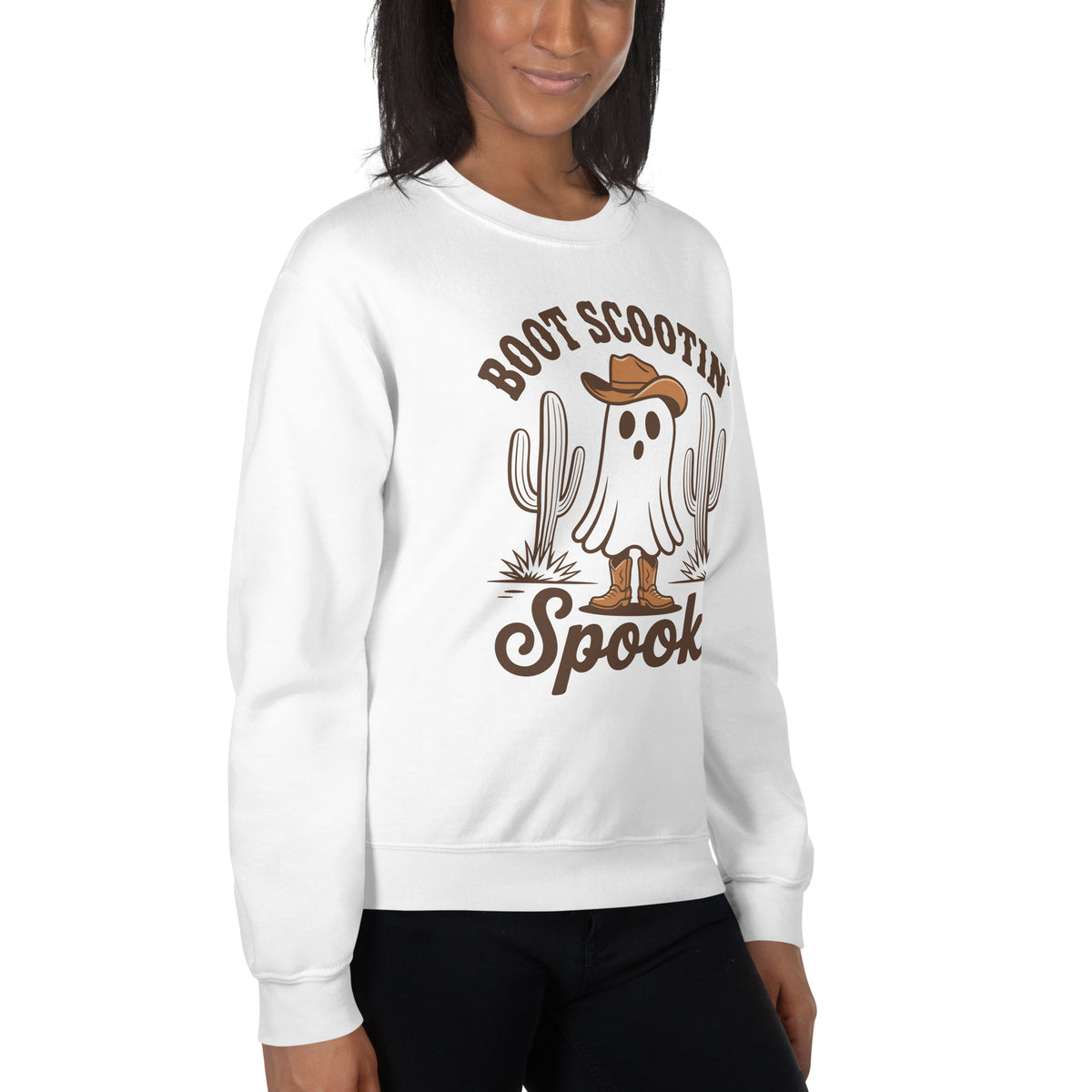 Shop Best Boot Scootin’ Spooky Western Halloween Sweatshirt Festive Wear for a playful western twist on cozy fall fashion, perfect for spooky season.