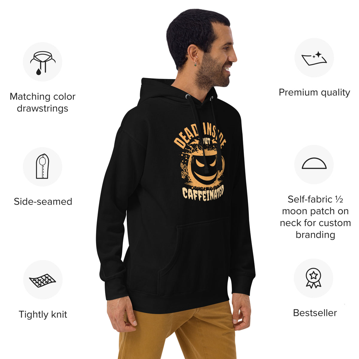 Wear your mood proudly with the Funny Dead Inside But Caffeinated Coffee Humor Hoodie Casual Wear, made for cozy days and coffee-fueled laughs.