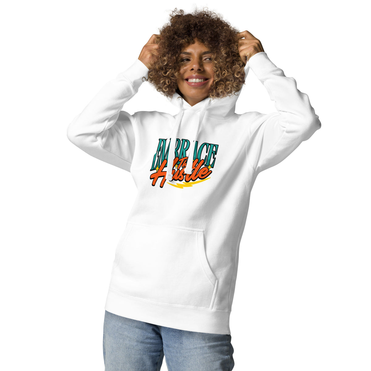 Shop Embrace The Hustle Graphic Unisex Hoodie for everyday comfort, bold streetwear style, and motivation to chase your goals.