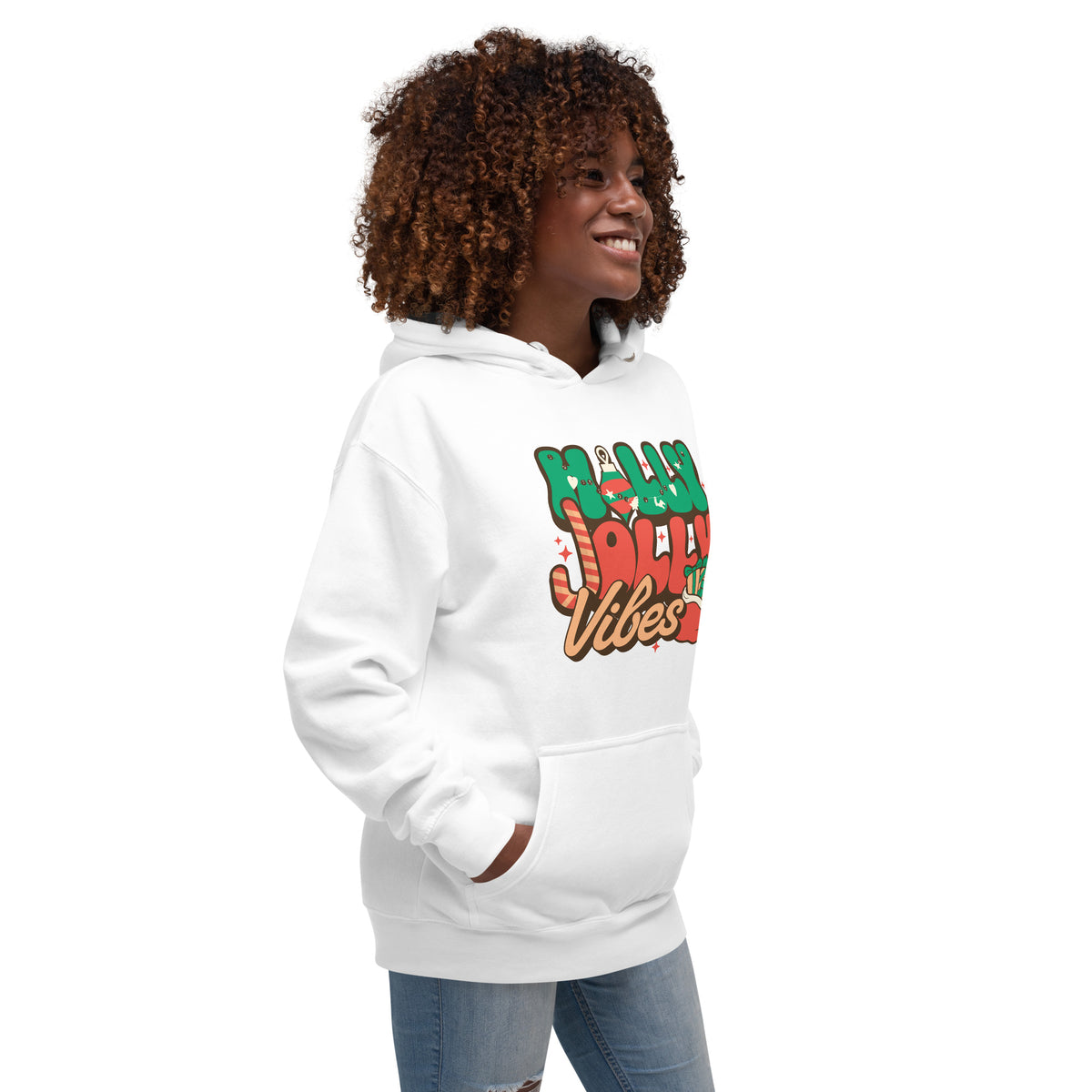 Celebrate the season in the Holly Jolly Vibes Christmas Graphic Hoodie—a comfy, festive pick for parties, gifting, and cozy nights.