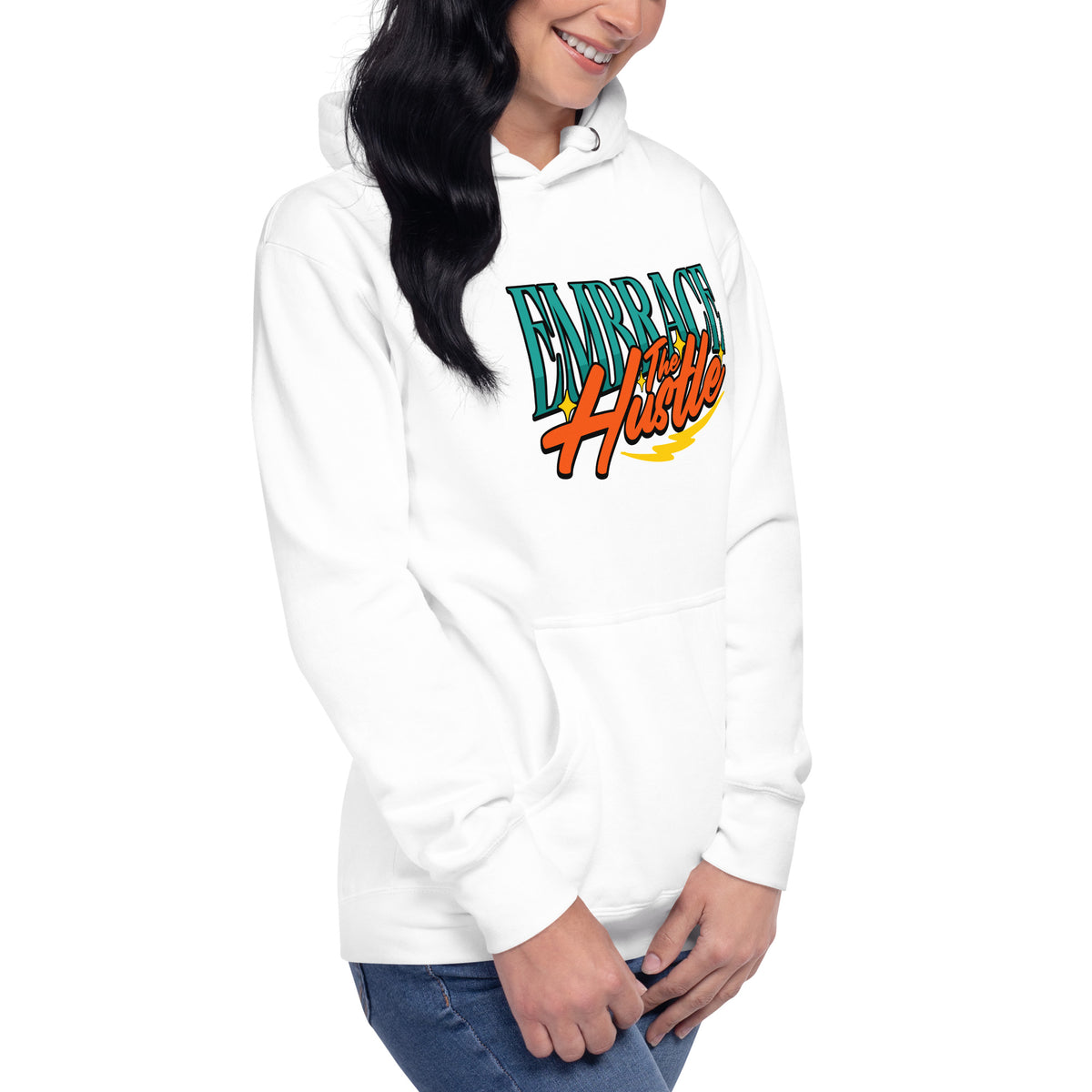 Purchase Embrace The Hustle Graphic Unisex Hoodie for a comfortable, statement-making layer designed to inspire your daily grind.