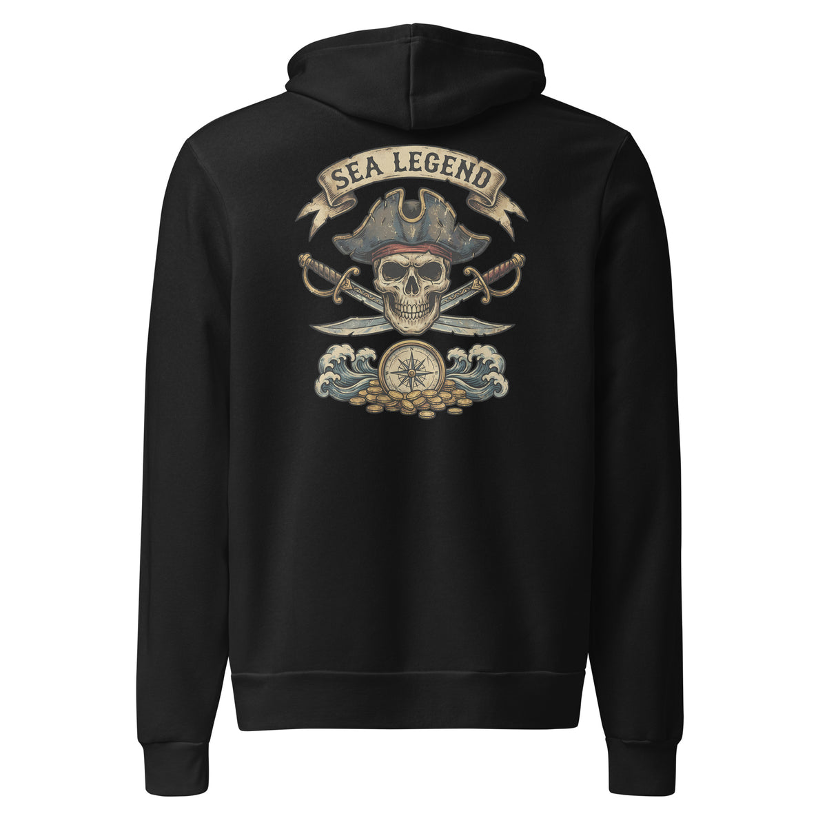 Set sail in bold style with the Pirate Skull Sea Legend Graphic Pullover Hoodie, featuring a striking nautical design and cozy everyday comfort.