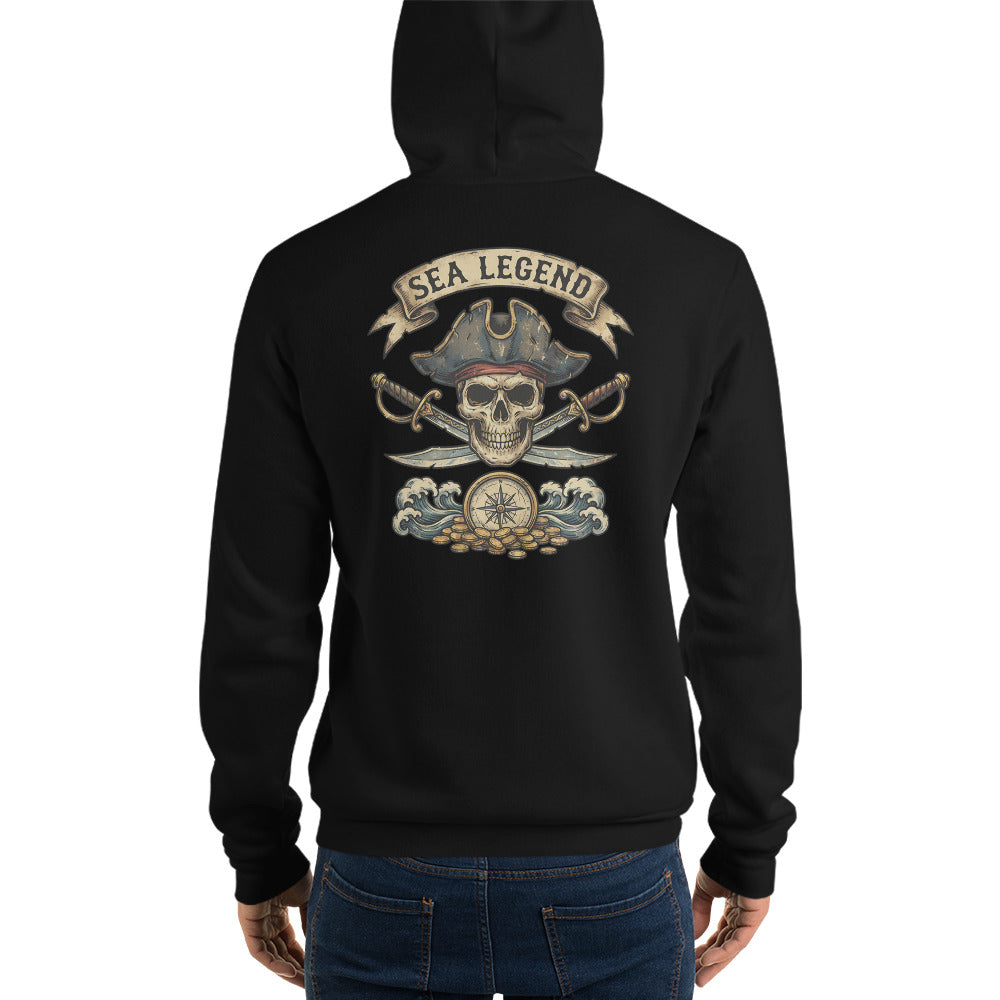 Buy the Pirate Skull Sea Legend Graphic Pullover Hoodie for a striking maritime look, comfortable layering, and adventure-ready style.