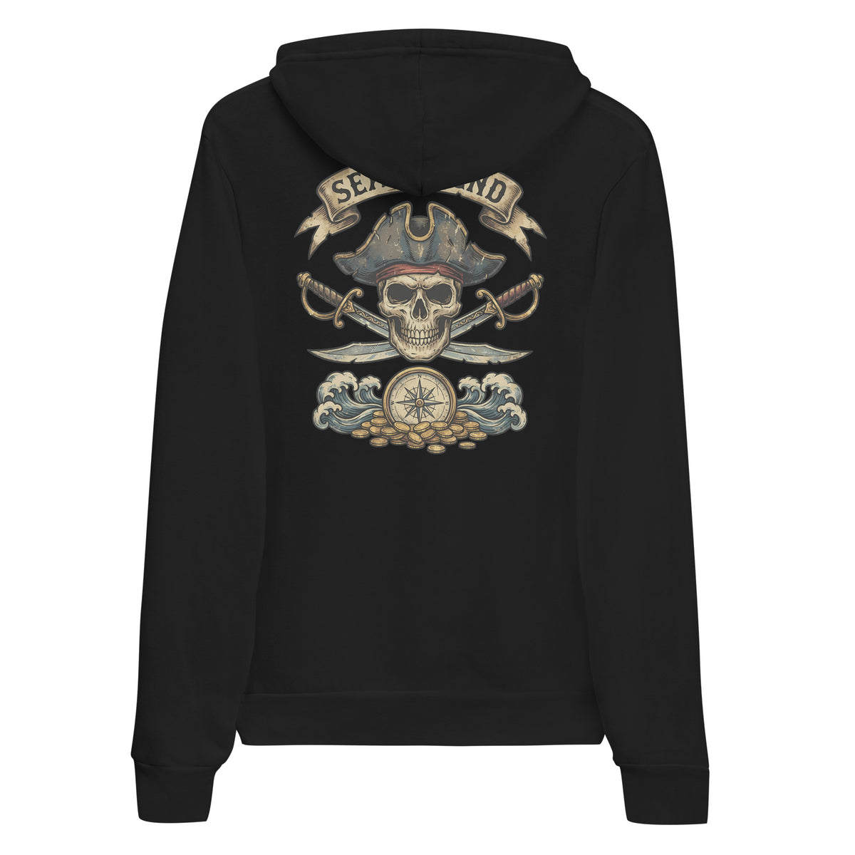 Unleash your inner swashbuckler with our Pirate Skull Sea Legend Graphic Pullover Hoodie! Crafted for comfort and style, this bold hoodie features a striking pirate skull design that embodies the adventurous spirit of the open seas. Made from soft, durable fabric, it's perfect for chilly nights or casual outings. Embrace your legend and set sail for style with this must-have addition to your wardrobe!