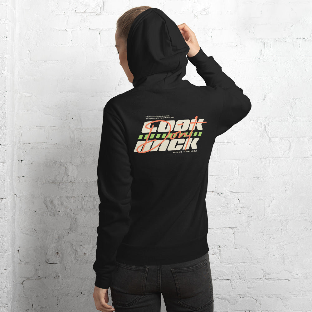 Refresh your wardrobe with Don't Look Back Bold Typography Pullover Hoodie Casual Wear, designed for bold looks and laid-back versatility.