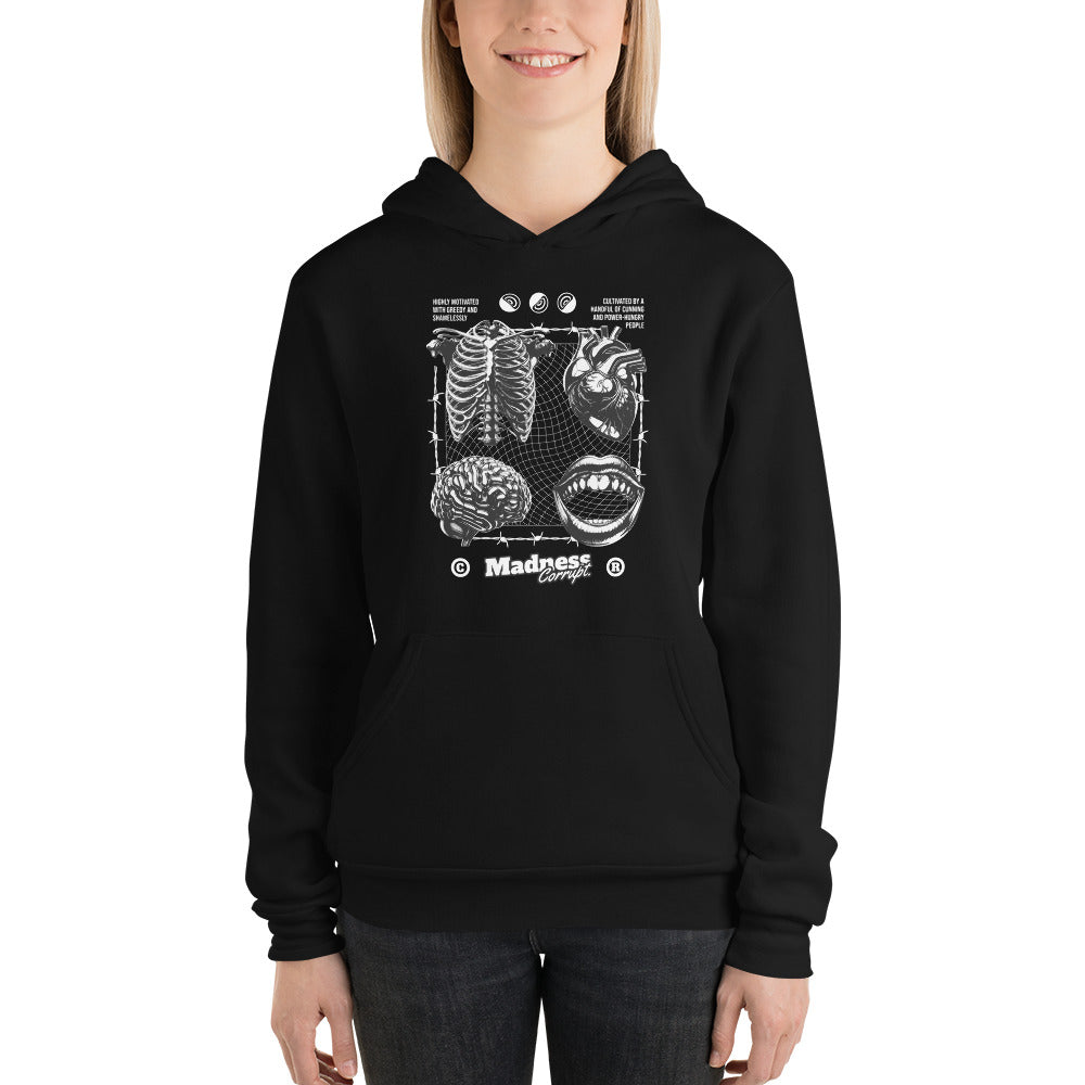 Order the Madness Corrupt Anatomy Graphic Hoodie for an edgy graphic look, everyday warmth, and effortless urban style.