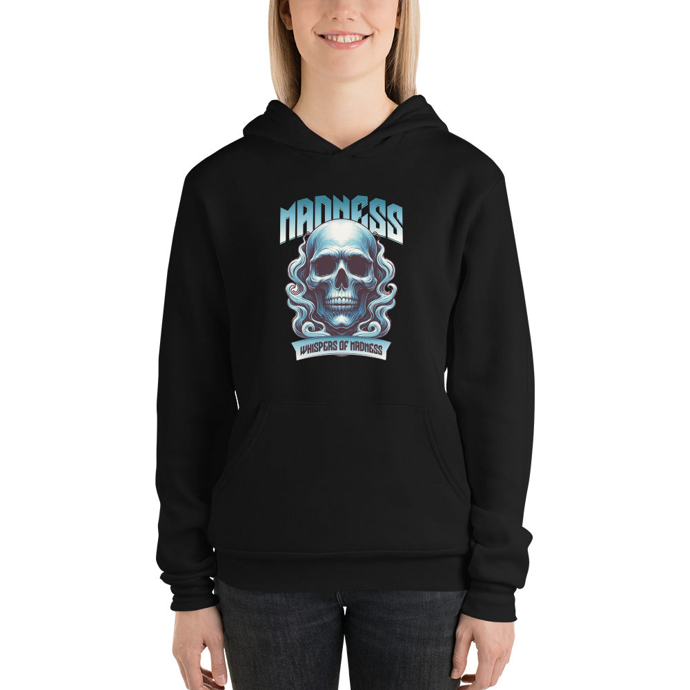 Shop Buy Madness Skull Graphic Unisex Pullover Hoodie for Sale for a bold skull design, cozy fit, and effortless unisex streetwear appeal.